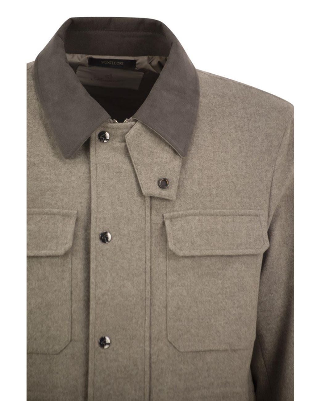 Montecore Brown Virgin Wool Field Jacket With Alcantara Details for men