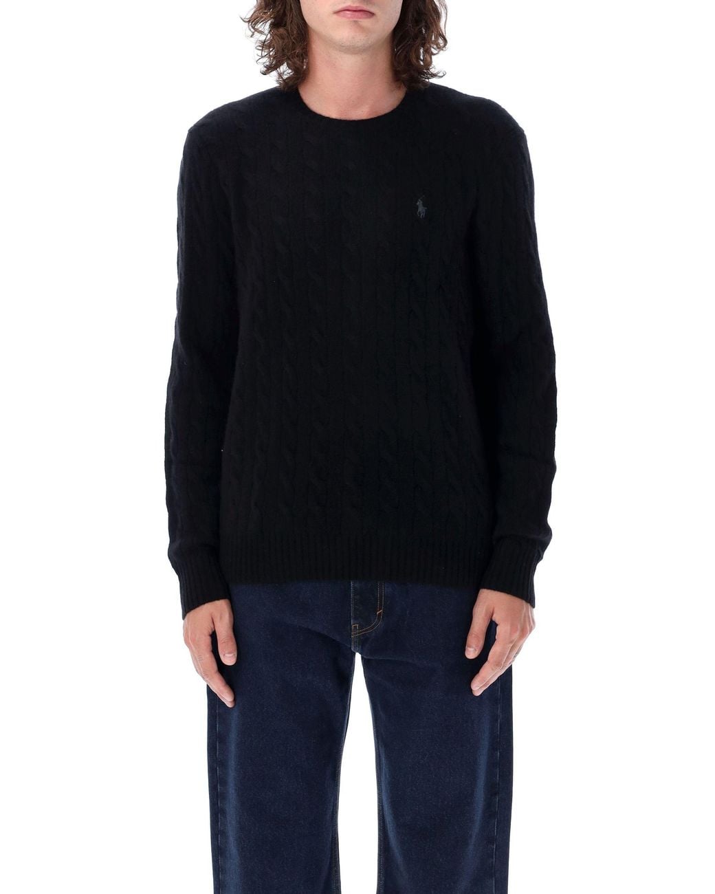 Polo Ralph Lauren Black Cable Wool And Cashmere Sweater for men
