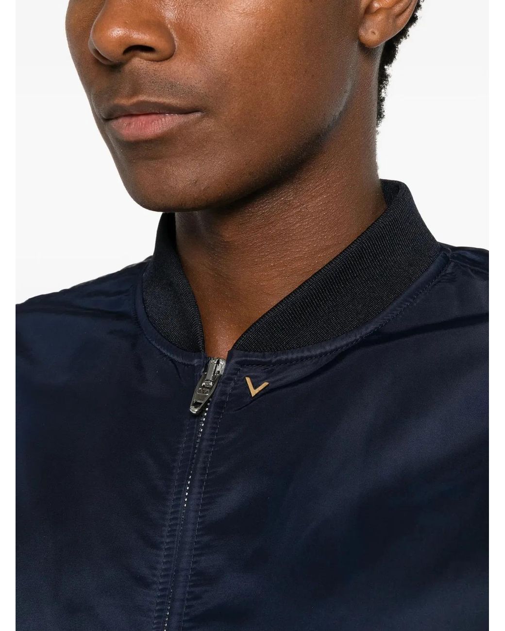 Valentino Garavani Blue Nylon Bomber Jacket With Vgold for men