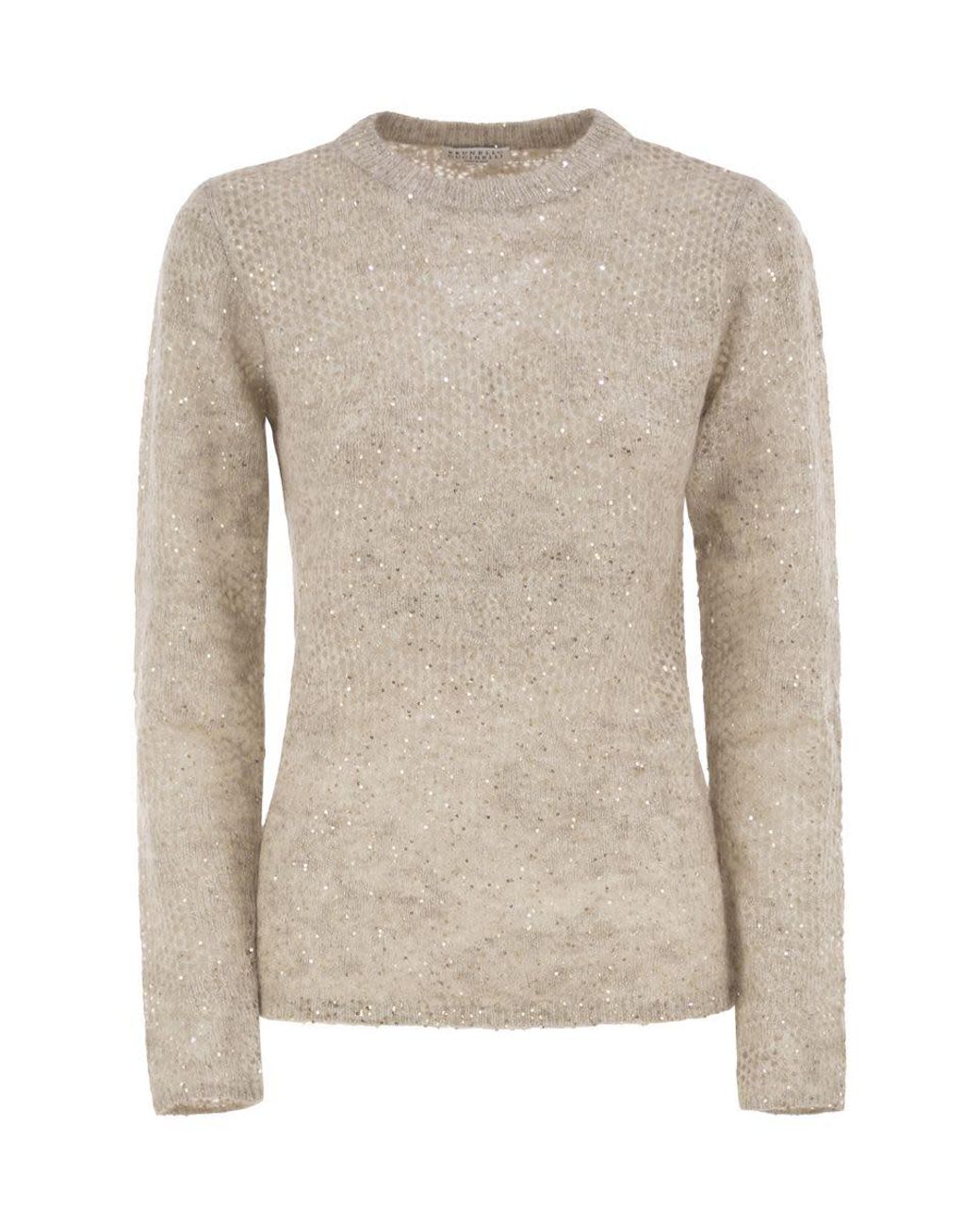 Brunello Cucinelli Natural Crew-Neck Mohair And Wool-Blend Sweater With Sequins
