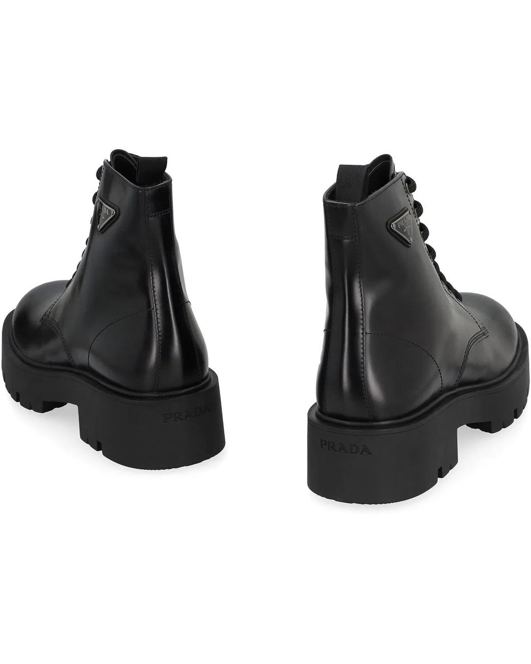 Prada Black Classic Leather Lace-Up Boots for men