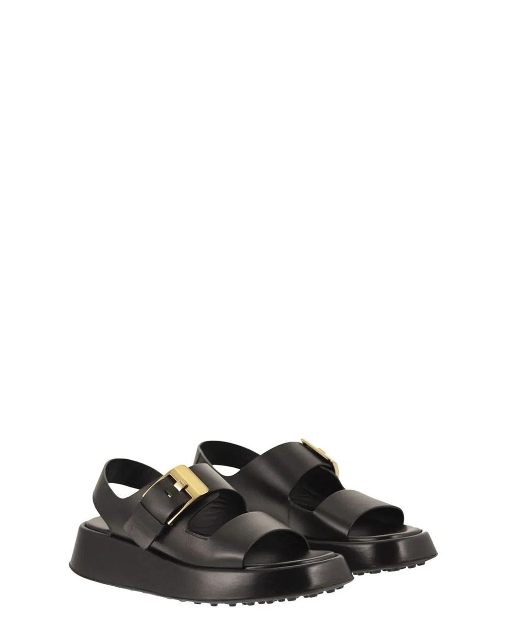 Tod's Black Sandale À Double Bride En Cuir Nappa Noir Semelle Épaisse