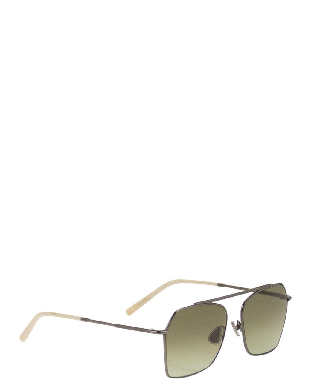 Brunello Cucinelli Green Geometric Titanium Sunglasses With Gradient Lenses