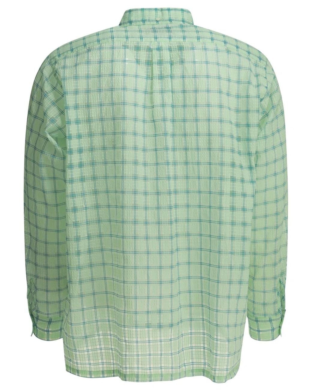 Beams Plus Green Open Db Nylon Airy Plaid Nylon Casual Shirt for men