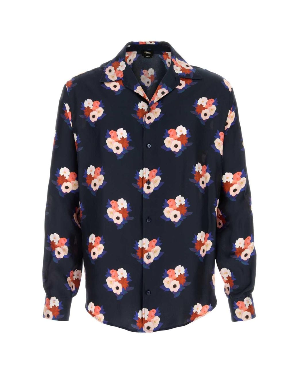 Fendi Blue Dark Floral Printed Silk Shirt for men