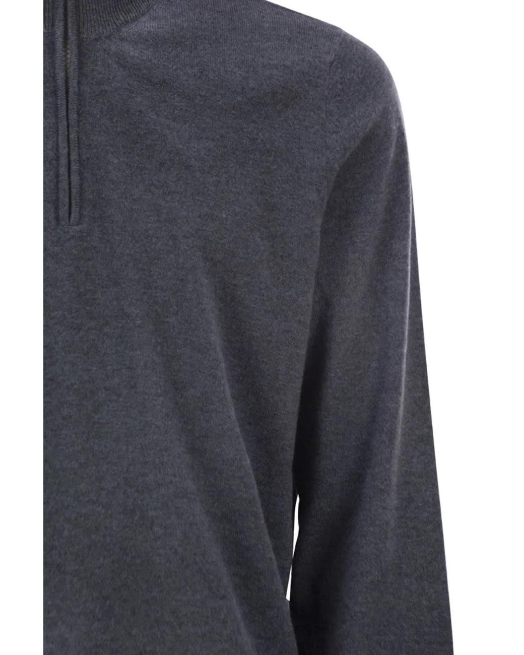 Brunello Cucinelli Blue Cashmere Turtleneck Sweater With Zipper for men