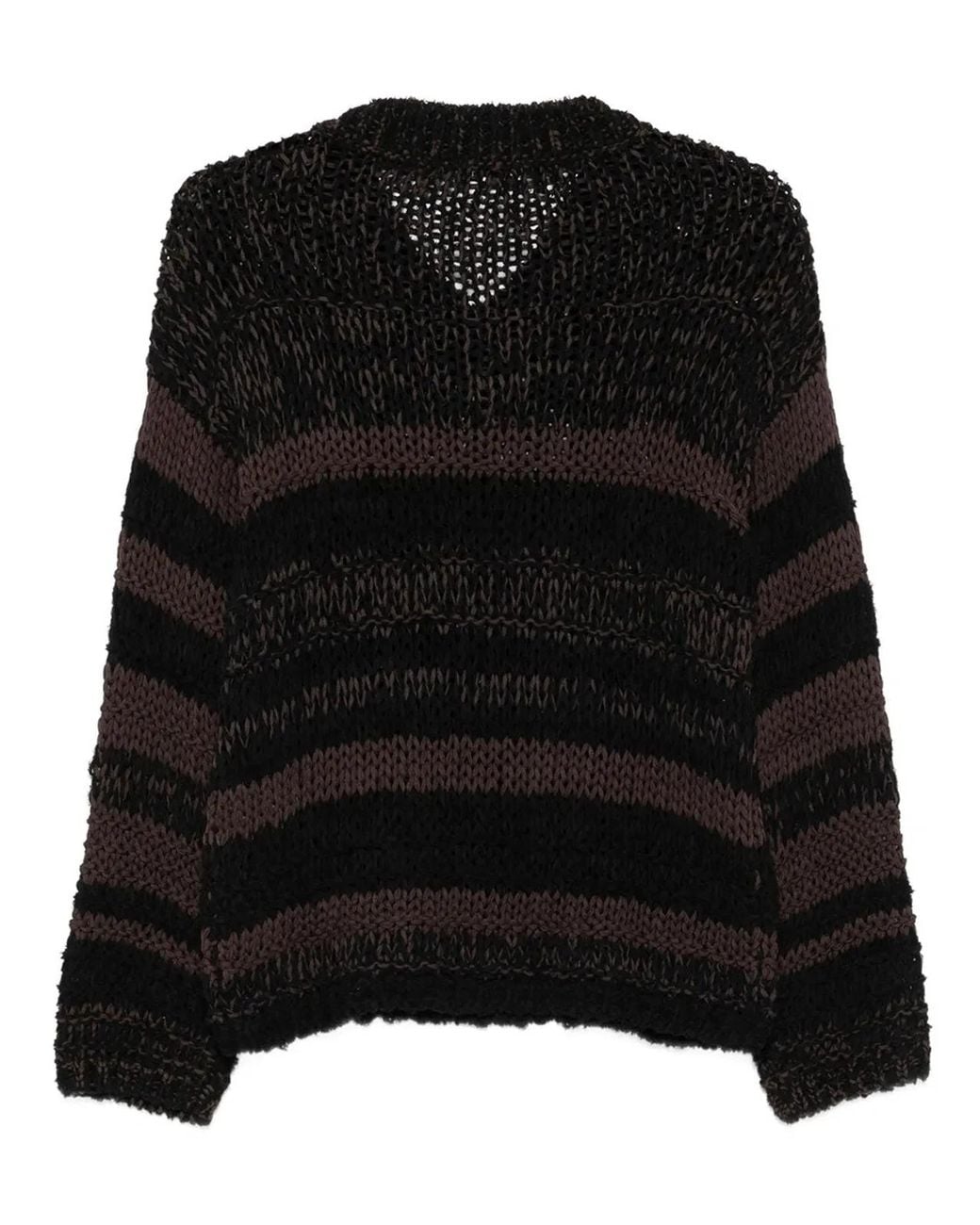 Roberto Collina Black Chunky-Knit V-Neck Striped Sweater