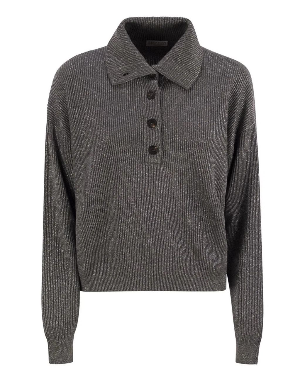 Brunello Cucinelli Gray Cotton And Viscose Rib Knit High Collar