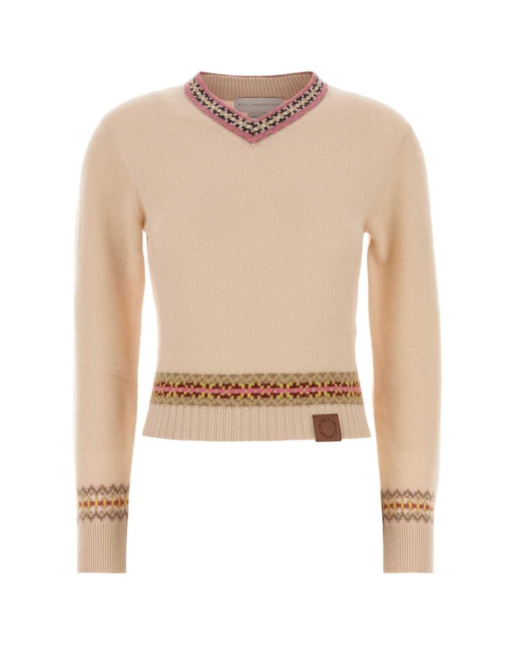Stella McCartney White Apres Ski Fair Isle V Neck Cropped Jumper
