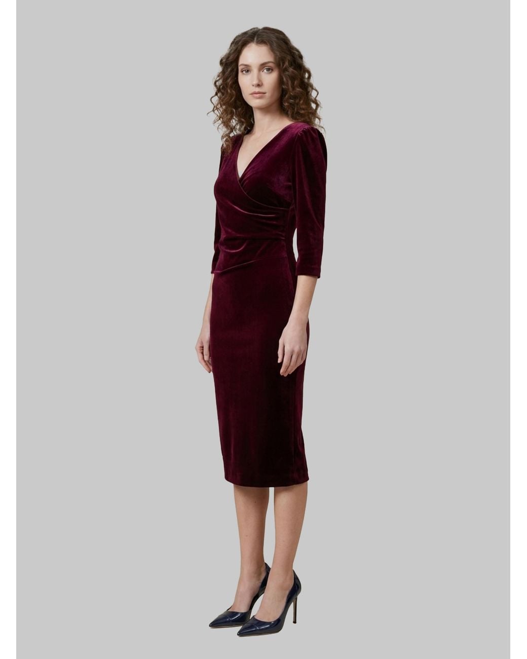 SUTTON NEW YORK Red Bordeaux Velvet Midi Dress
