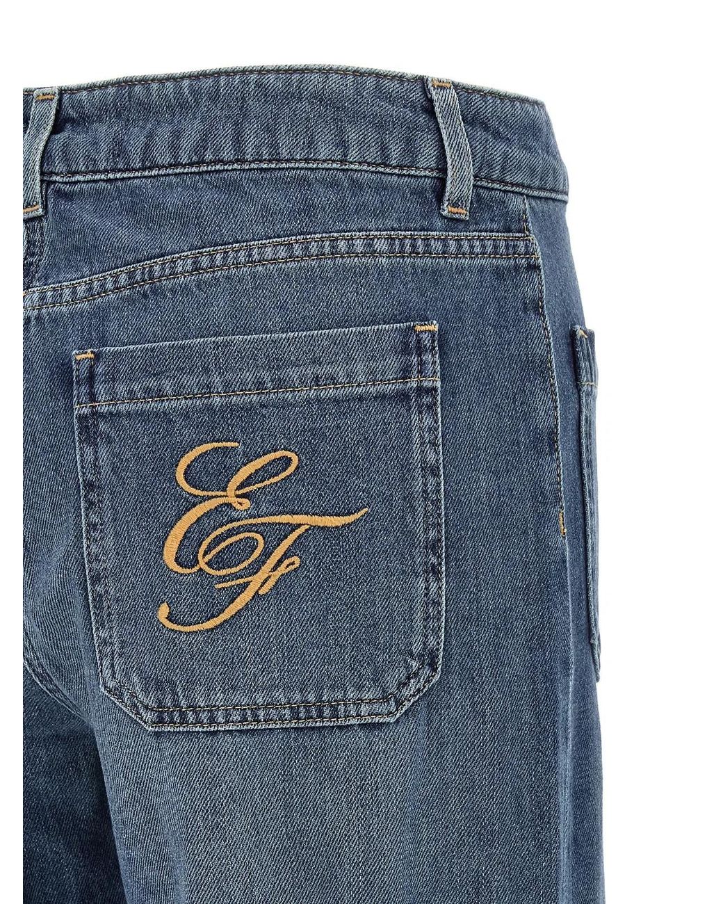 Elisabetta Franchi Blue Logo Embroidery Jeans