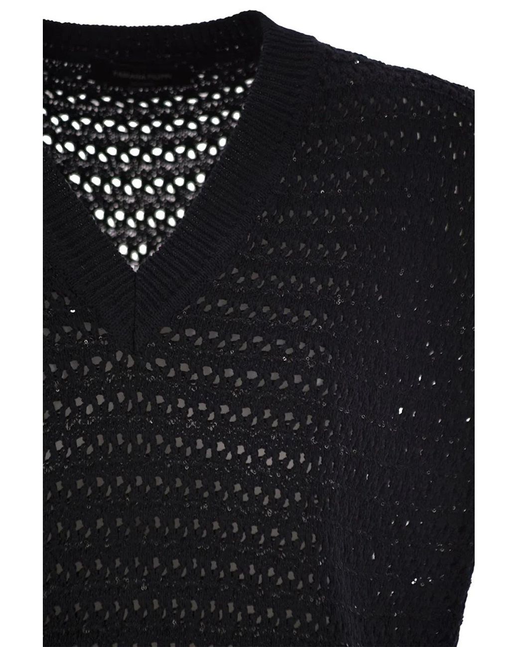 Fabiana Filippi Black Cotton Crochet Jumper With Sequins