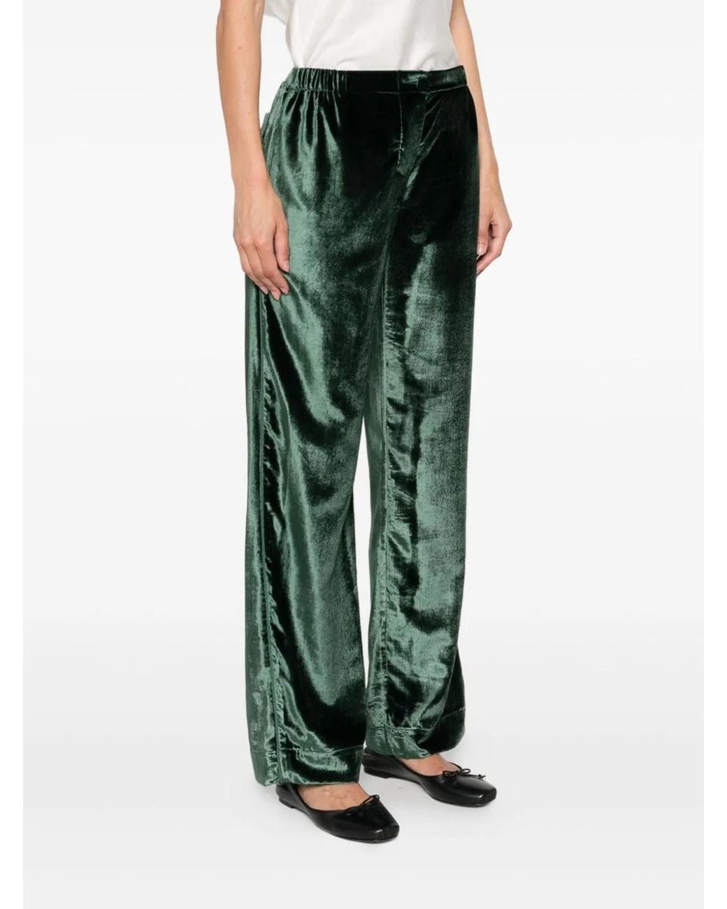 F.R.S For Restless Sleepers Green Velvet High-Waisted Trousers
