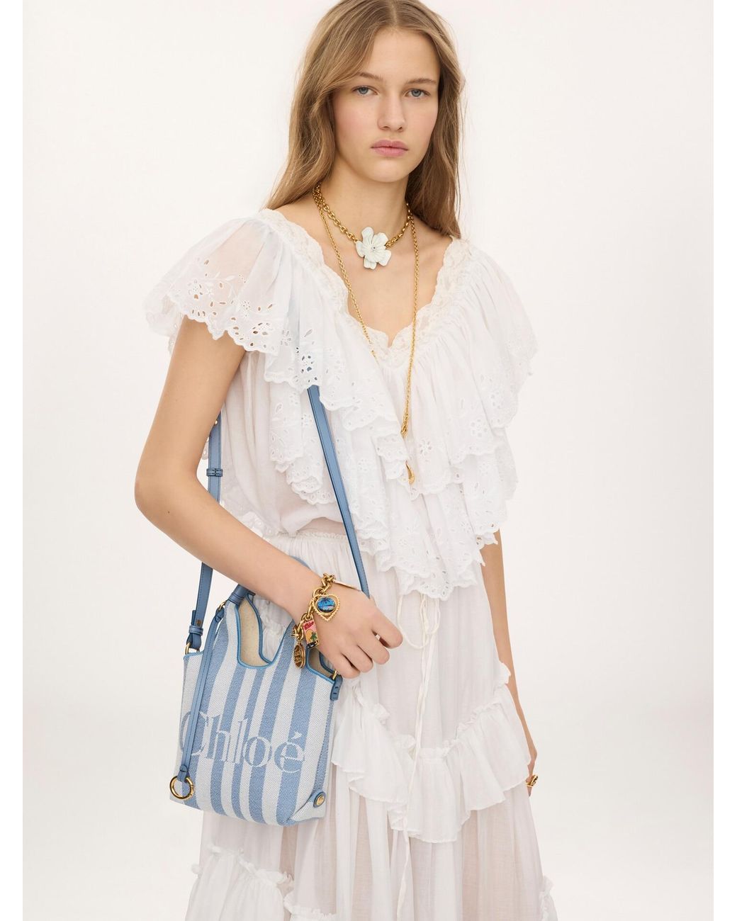 Chloé Blue Adjustable Mini Dangling Ring Bag With Removable Strap