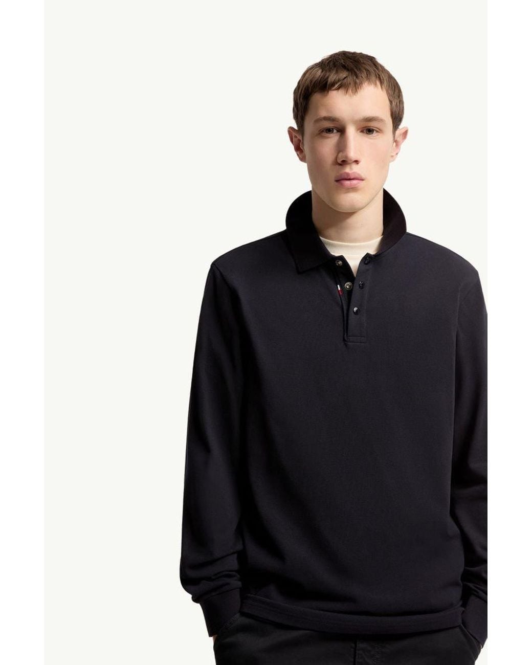Moncler Blue Long Sleeve Polo Shirt for men