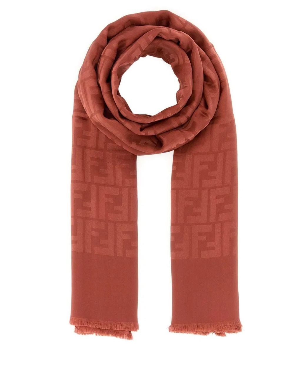 Fendi Red Brick Silk Scarf