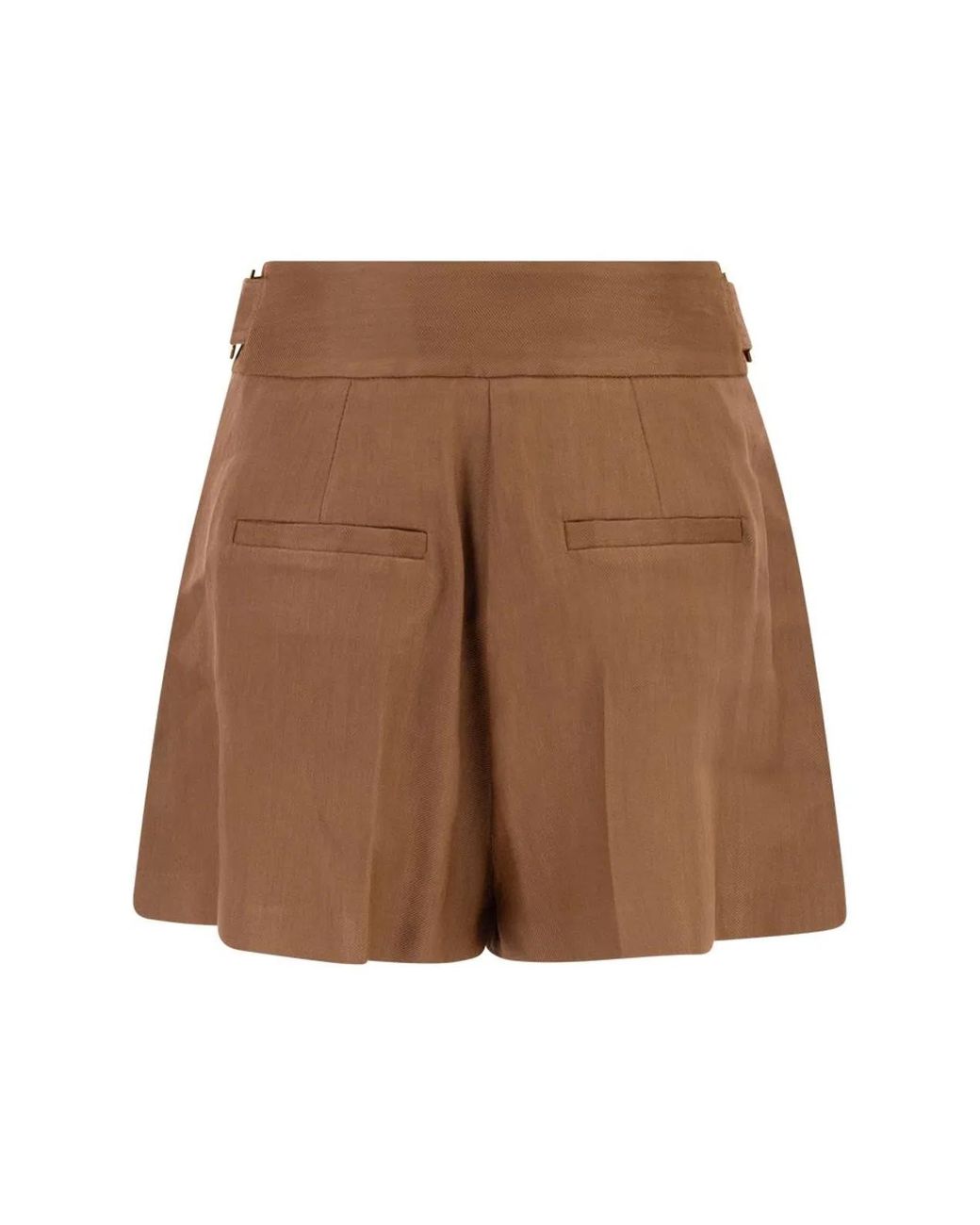Elisabetta Franchi Brown Tailored High-Waisted Shorts With-Tone Logo Buttons