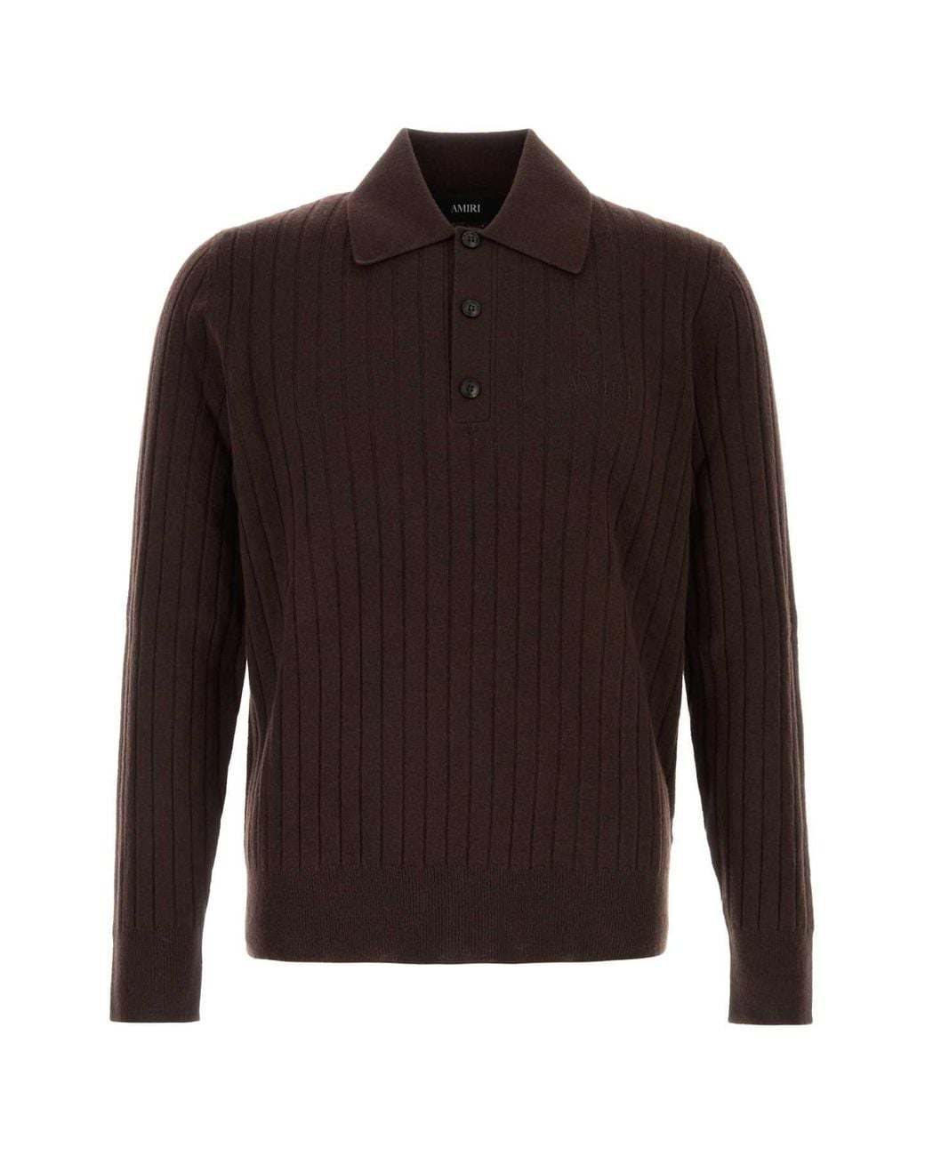 Amiri Brown Wool-Cashmere Polo Shirt for men