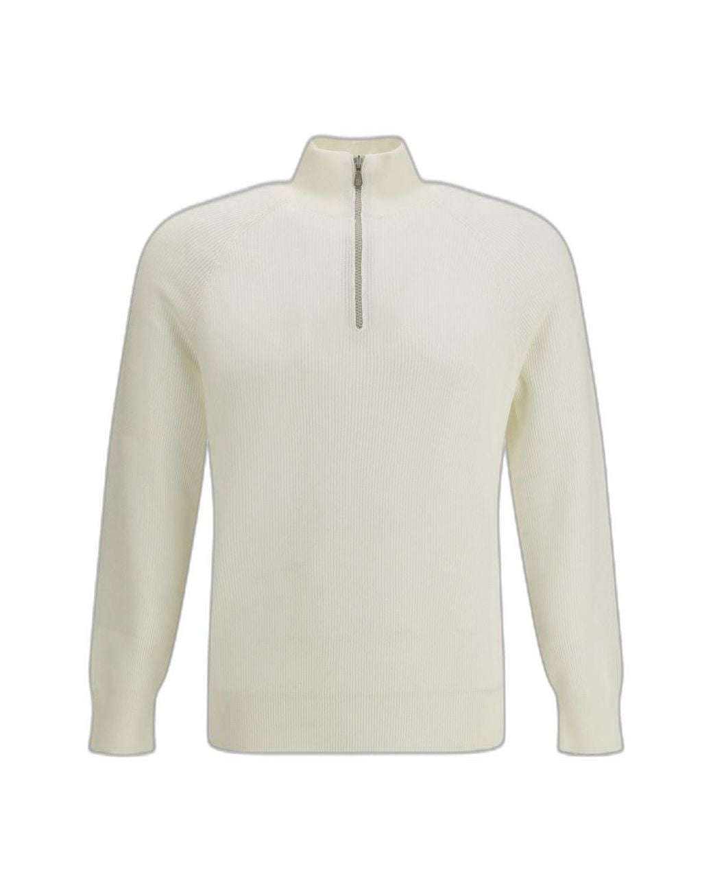Brunello Cucinelli White Cotton Sweater With A High Neckline for men