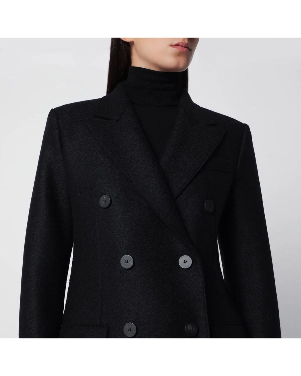 Harris Wharf London Black Long Double-Breasted Wool Coat