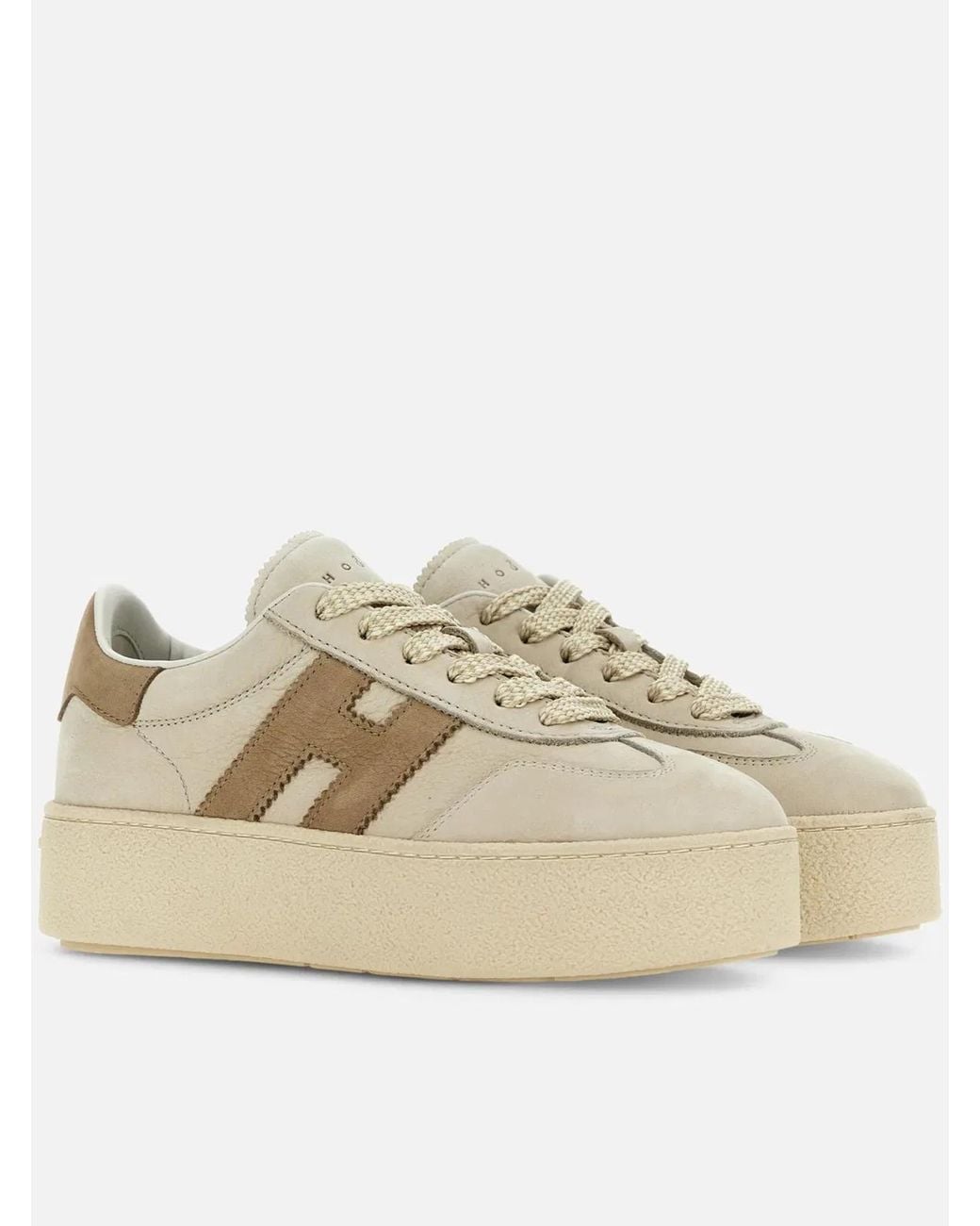 Hogan Natural Leather Platform Sneakers With Suede Accents And Iconic Logo