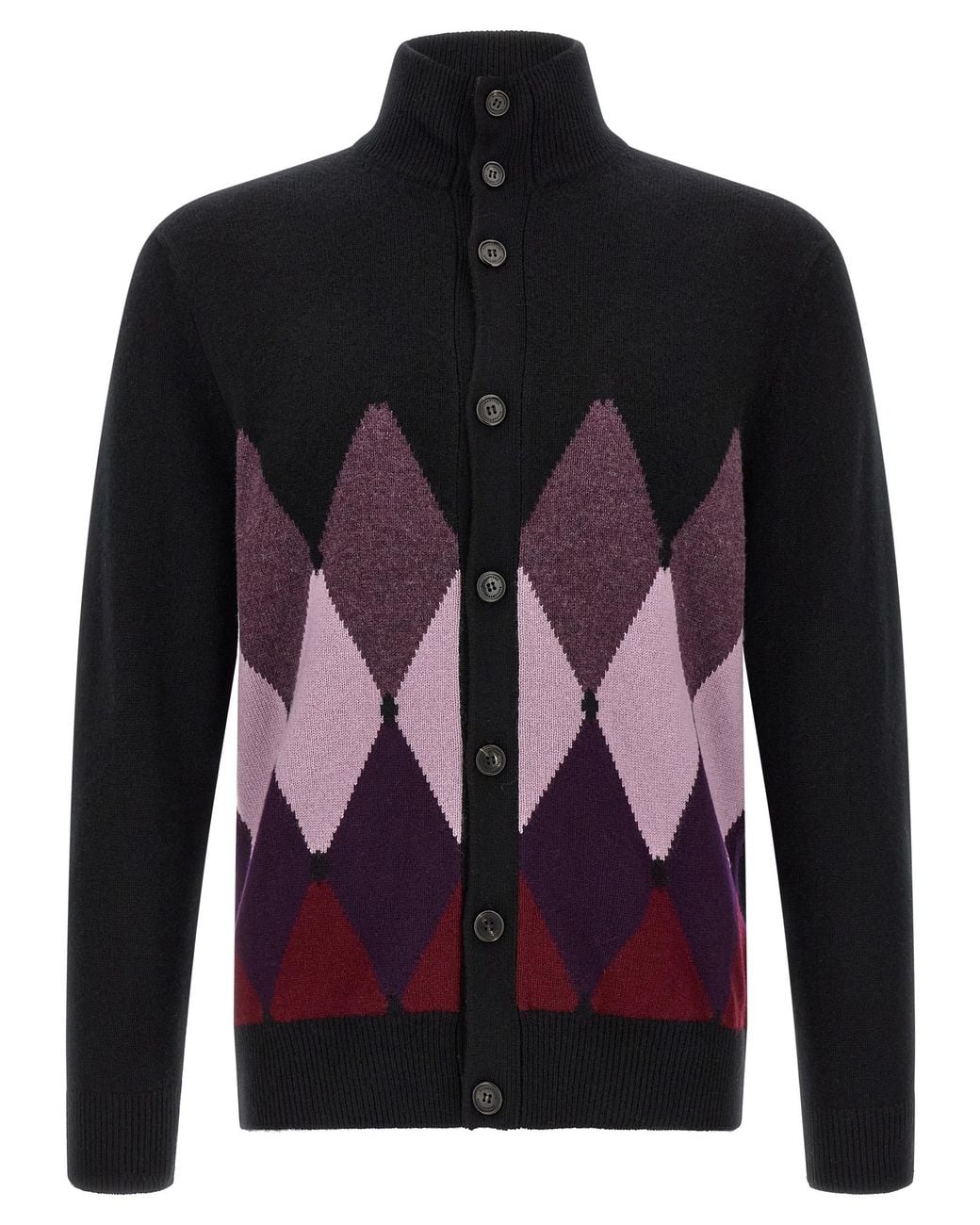 Ballantyne Black 'Classic Diamond' Diamond Intarsia Cardigan for men