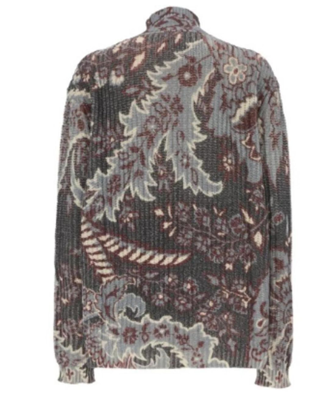 Etro Gray Floral Print High Neck Wool Top