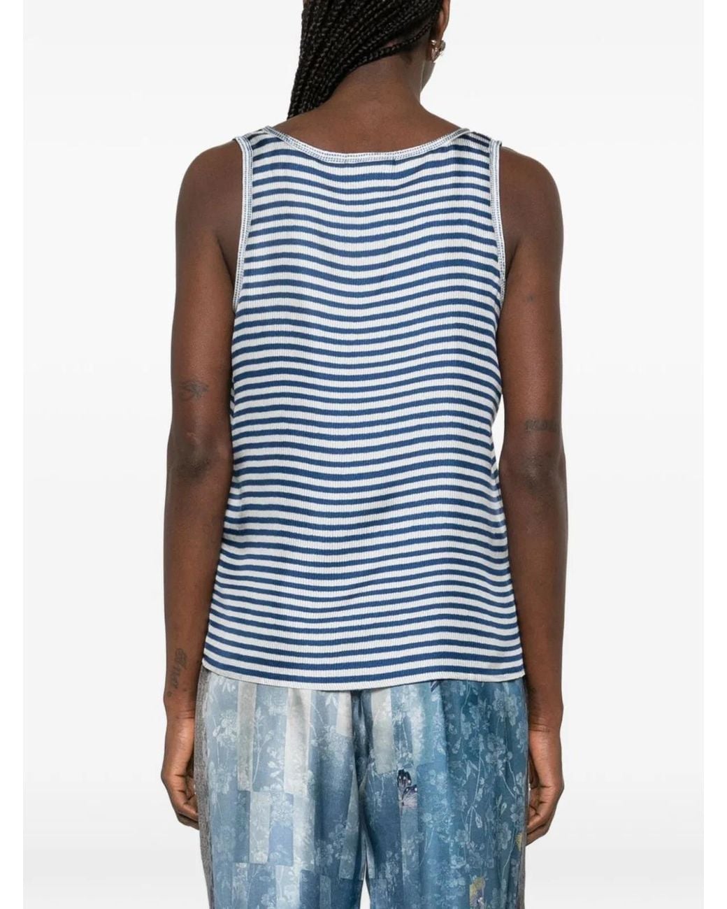 Pierre Louis Mascia Blue Striped Silk Tank Top
