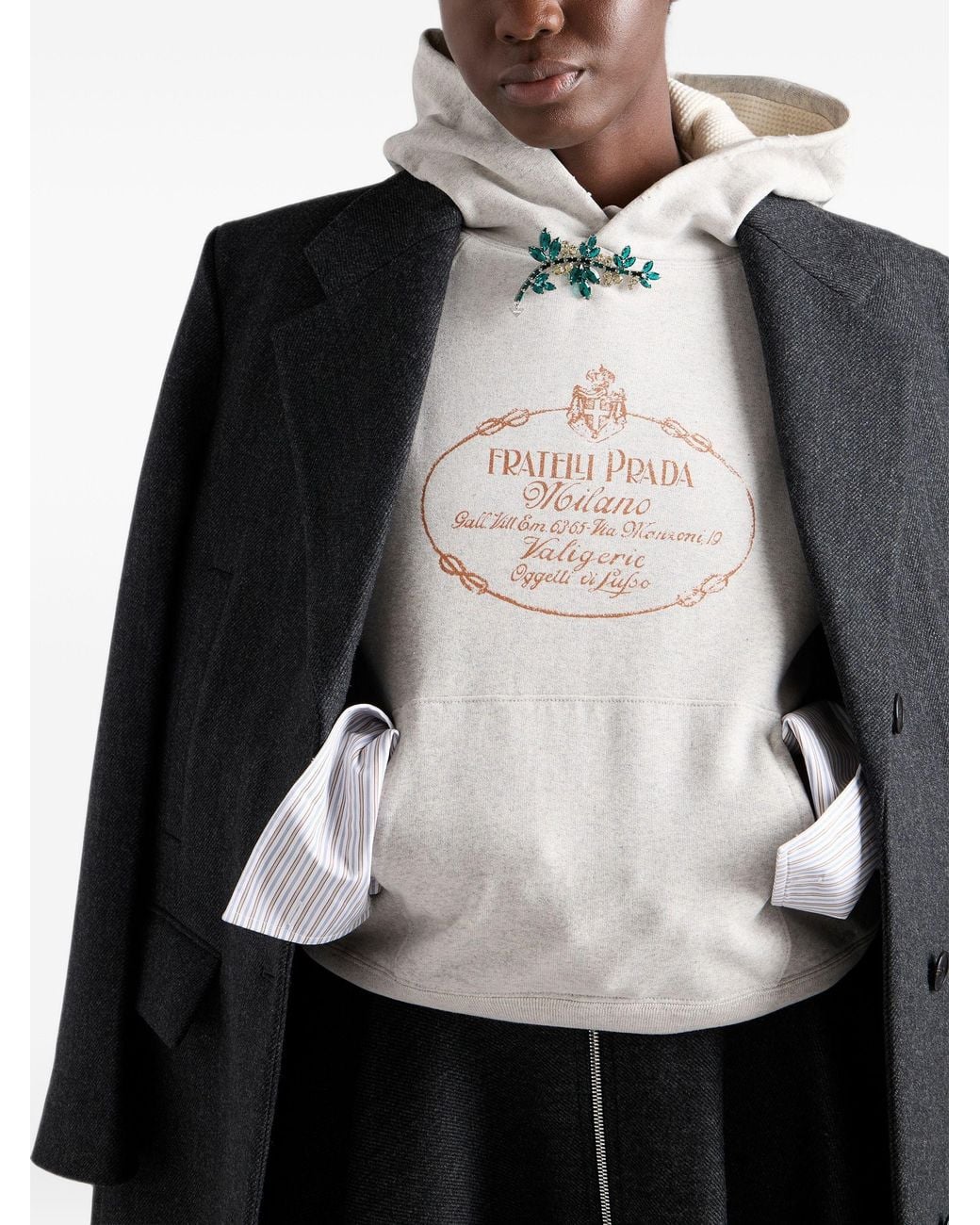 Prada White Cotton Fleece Hoodie