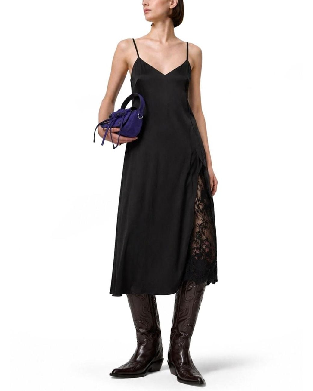 Acne Black Satin Midi Dress