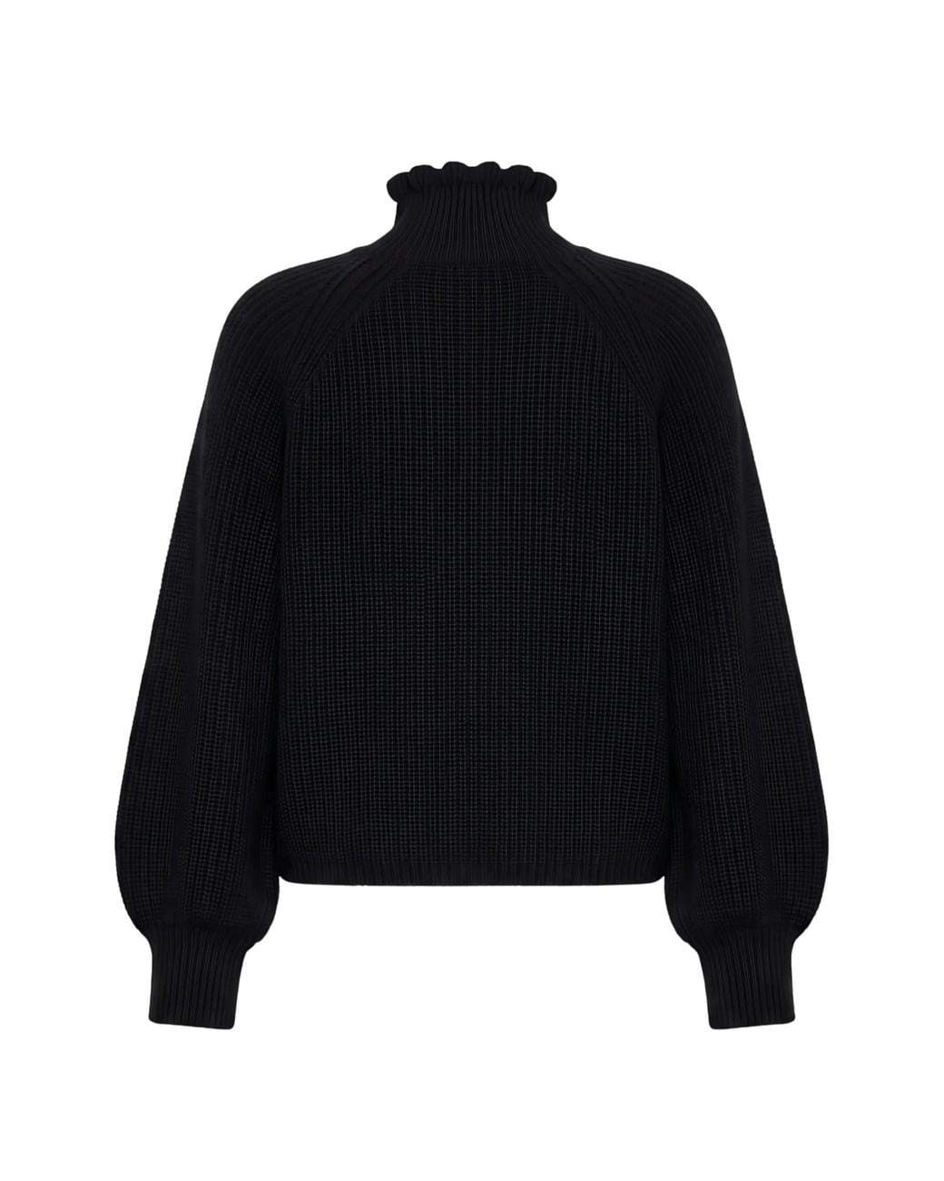 Max Mara Black Ruffle-Trim Ribbed-Knit Sweater