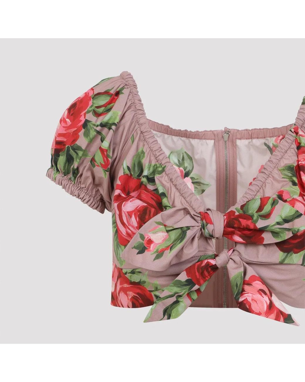 Dolce & Gabbana Red Dolce & Gabbana Rose Bouquet-Print Cotton Top