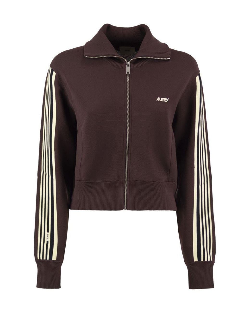 Autry Brown Track Jacket With Zip And Contrast Stripes