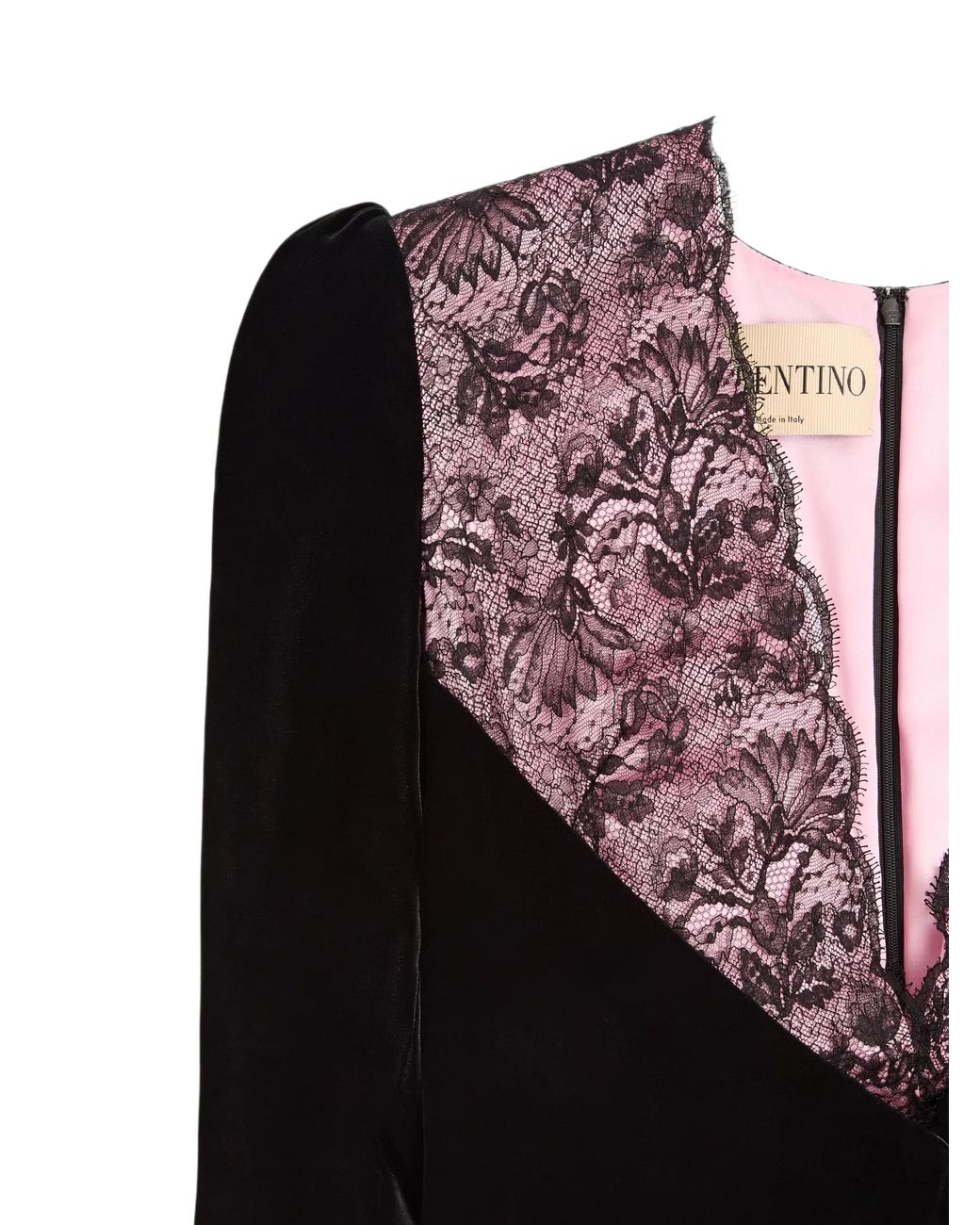 Valentino Black Lace-Detail Velvet Mini Dress