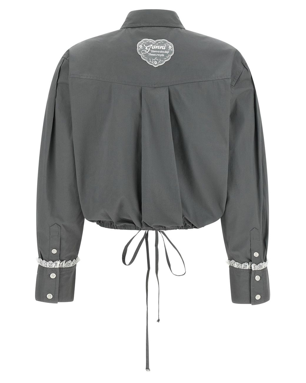 Ganni Gray Cropped Shirt With Lace