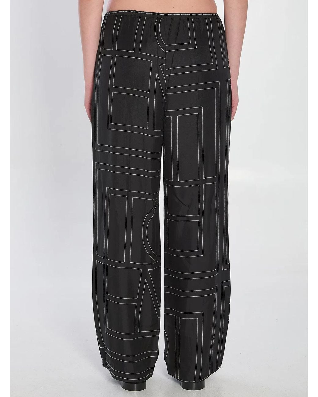 Totême Black Monogram Silk Pajama Trousers