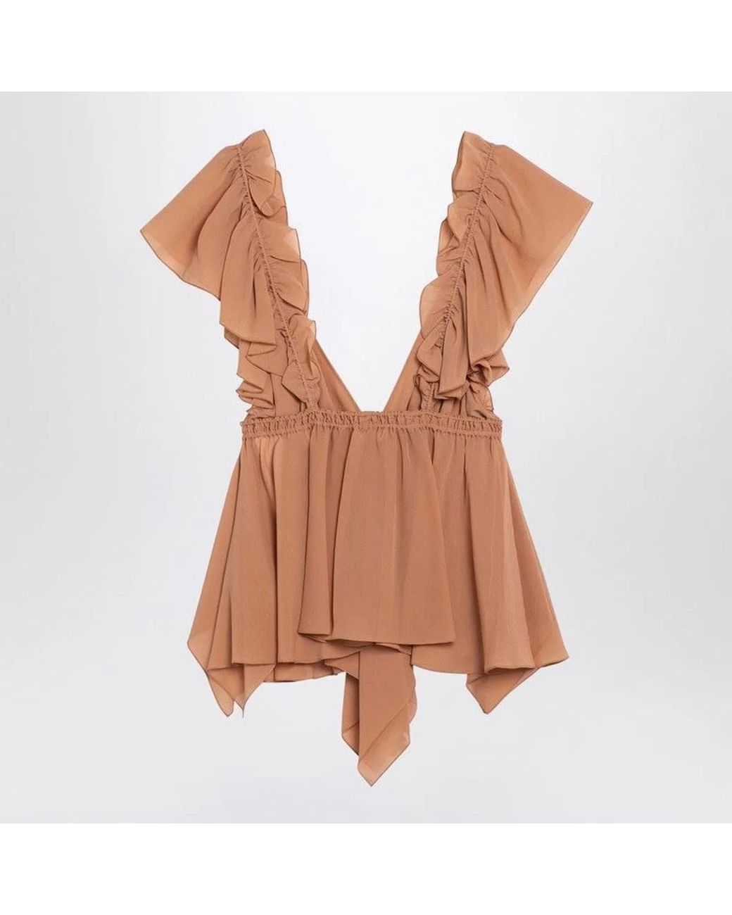 Chloé Brown Ruffled Silk Drawstring Blouse