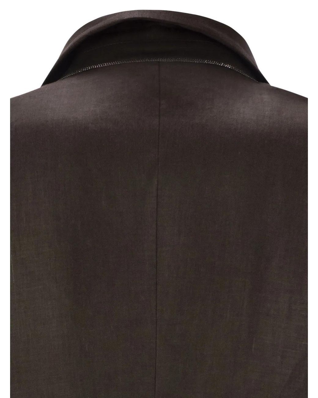 Brunello Cucinelli Black Shiny Linen Twill Jacket With Necklace