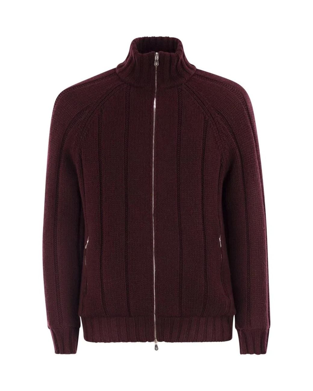 Brunello Cucinelli Red Cashmere Knit Down Jacket With Zip for men
