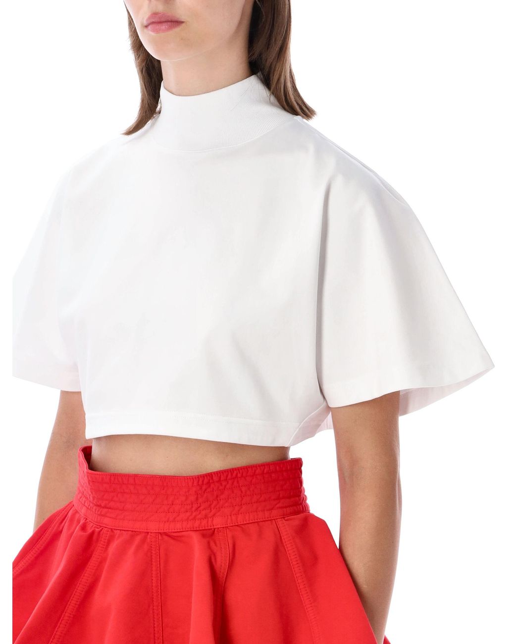 Alaïa Red Cropped Mock Neck Boxy Top