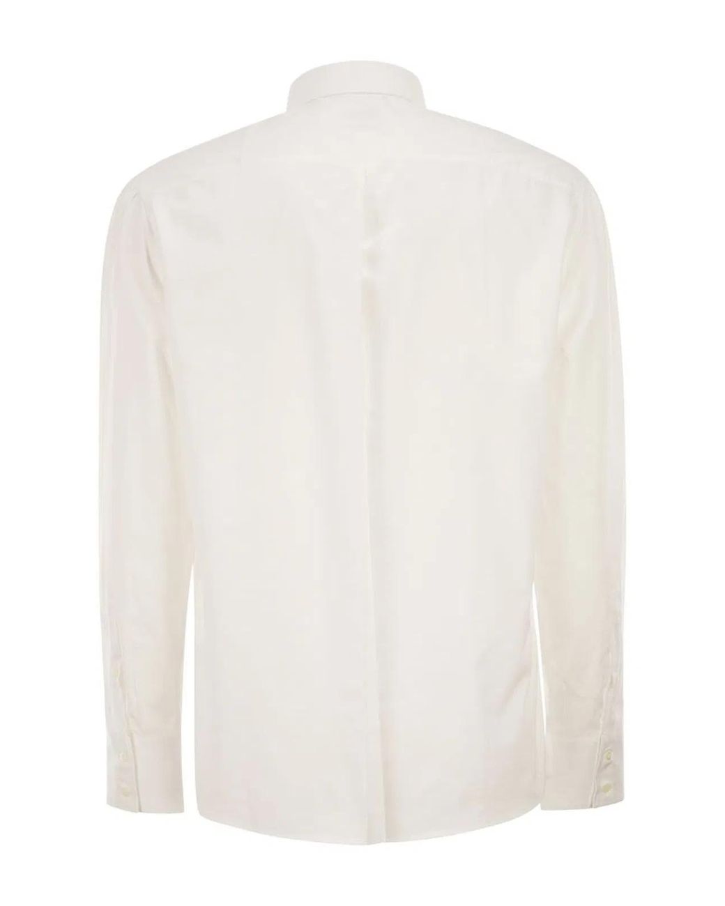Brunello Cucinelli White Basic Fit Twill Shirt With Button-Down Collar for men