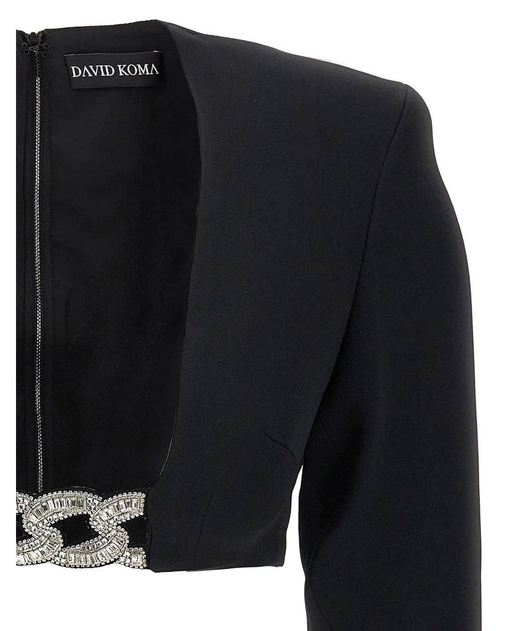 David Koma Black 3D Crystsal Chain And Square Neck' Top