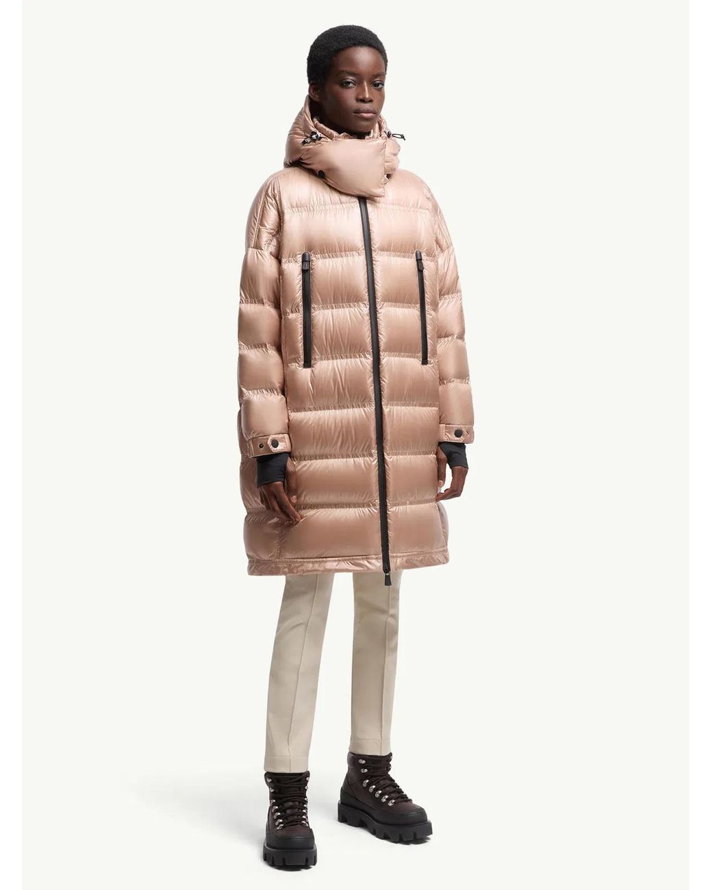 Moncler Natural Rochelairs Hooded Long Down Jacket