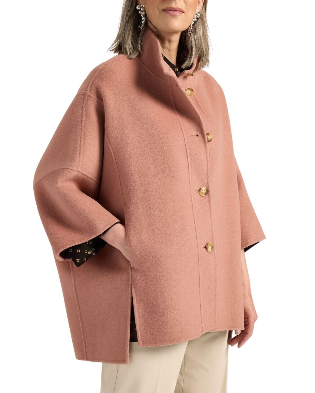 Elena Miro Pink Double-Faced Cape With High Collar