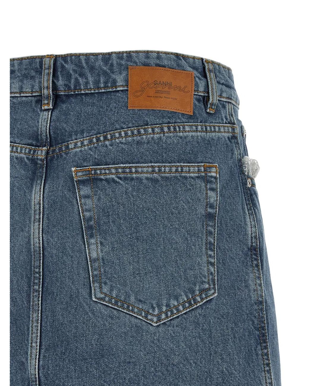 Ganni Blue Denim And Lace Skirt