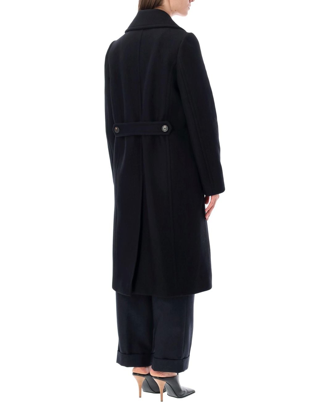 Dries Van Noten Black Double-Breasted Wool Coat