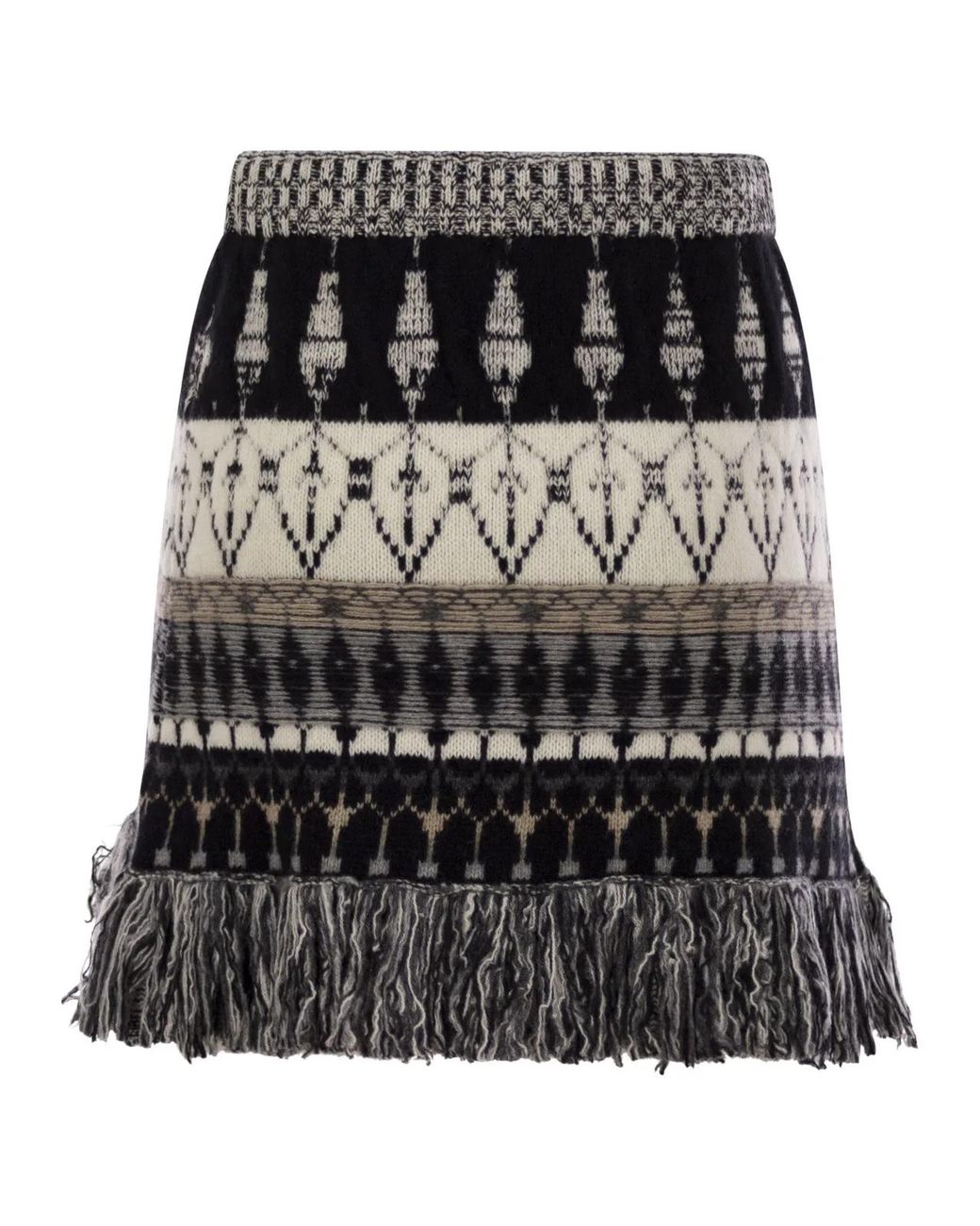 Vanisé Black Wool And Cashmere Blend Jacquard Skirt