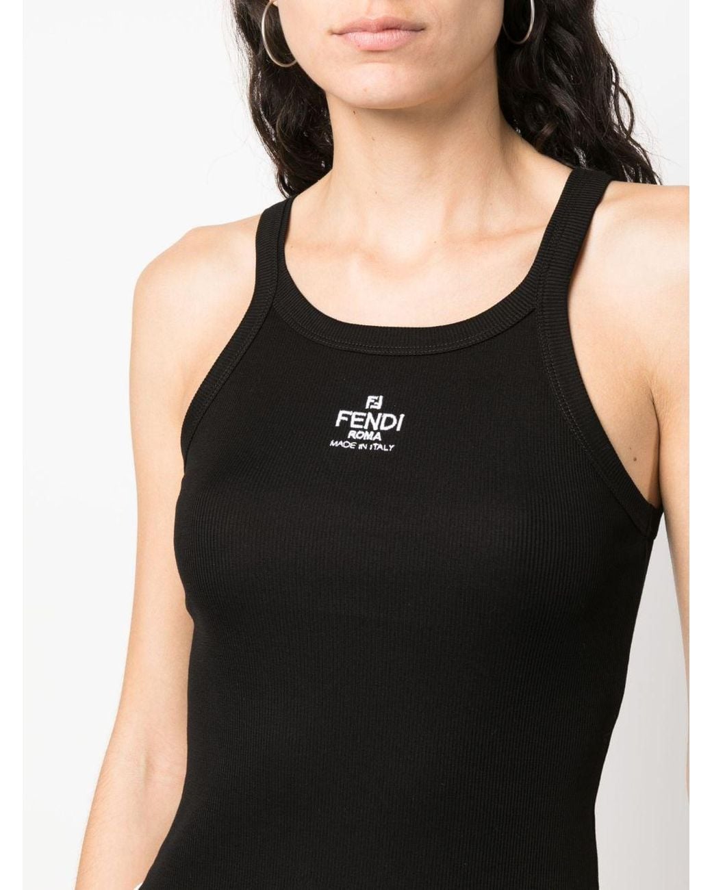Fendi Black Logo Cotton Tank Top