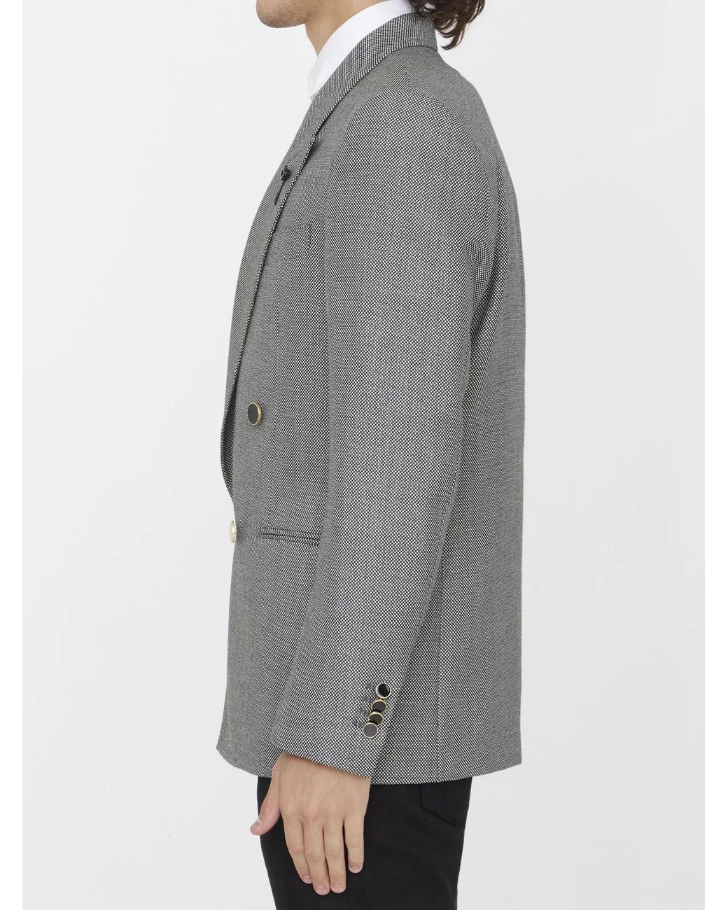 Lardini Gray Double-Breasted Wool Jacket for men