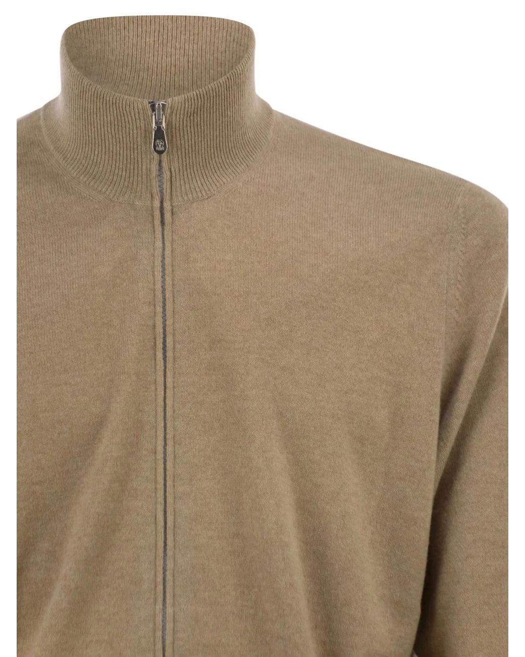 Brunello Cucinelli Brown High-Necked Cashmere Cardigan With Zip for men